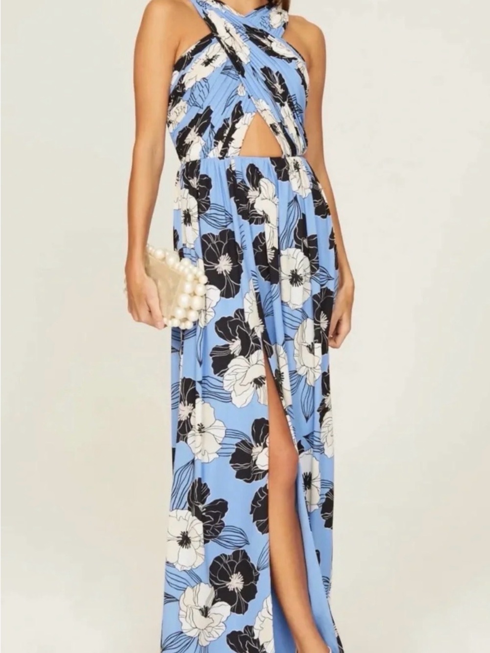 Dress the Population Blue Floral Halter Cutout Maxi Dress